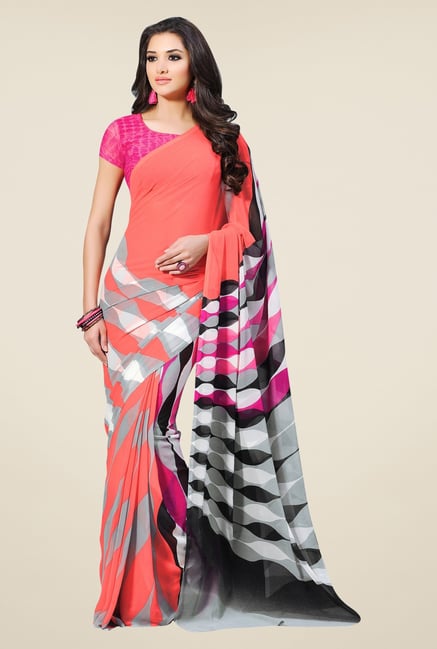 Triveni Peach Printed Faux Georgette Saree Triveni Peach Printed Faux Georgette Saree