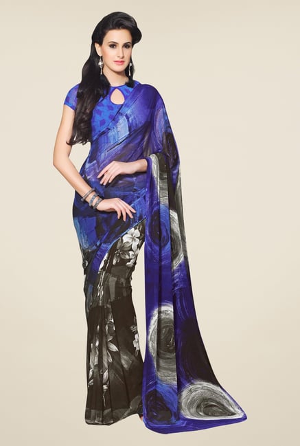 Triveni Black & Blue Printed Faux Georgette Saree Triveni Black & Blue Printed Faux Georgette Saree
