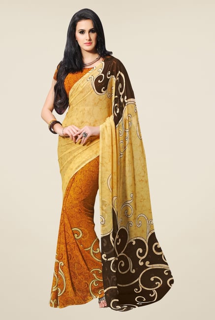 Triveni Mustard Printed Faux Georgette Saree Triveni Mustard Printed Faux Georgette Saree