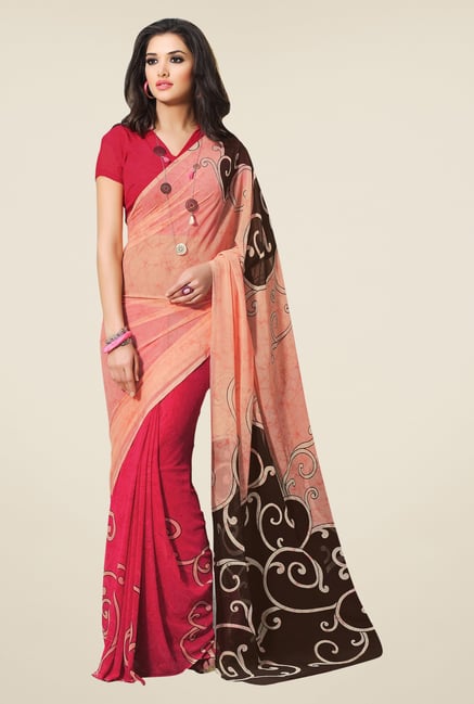 Triveni Pink & Peach Printed Faux Georgette Saree Triveni Pink & Peach Printed Faux Georgette Saree