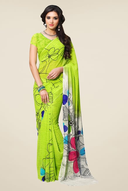 Triveni Green Printed Faux Georgette Saree Triveni Green Printed Faux Georgette Saree