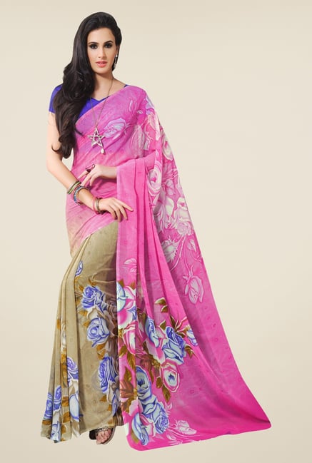 Triveni Beige & Pink Printed Faux Georgette Saree Triveni Beige & Pink Printed Faux Georgette Saree