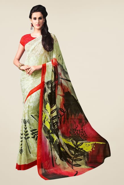 Triveni Green Printed Faux Georgette Saree Triveni Green Printed Faux Georgette Saree