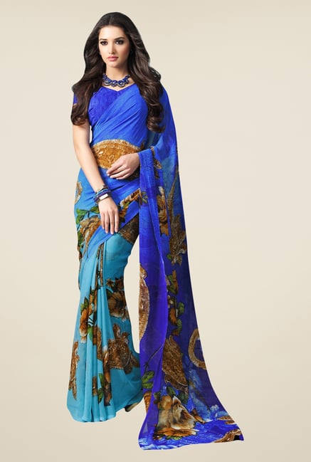 Triveni Blue Printed Faux Georgette Saree Triveni Blue Printed Faux Georgette Saree