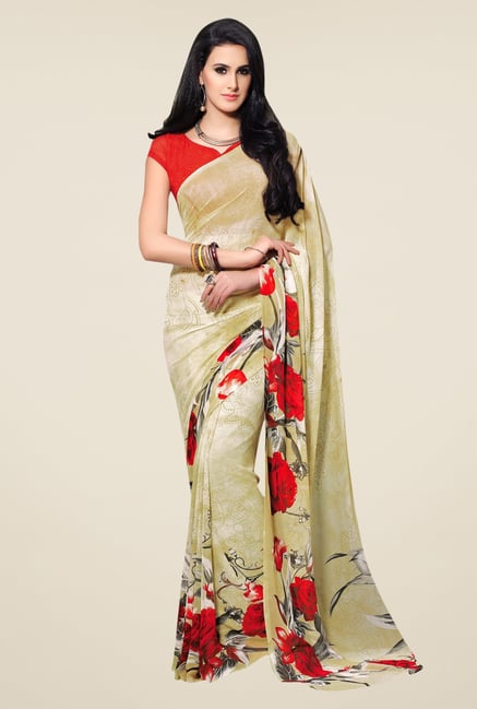 Triveni Beige Printed Faux Georgette Saree Triveni Beige Printed Faux Georgette Saree