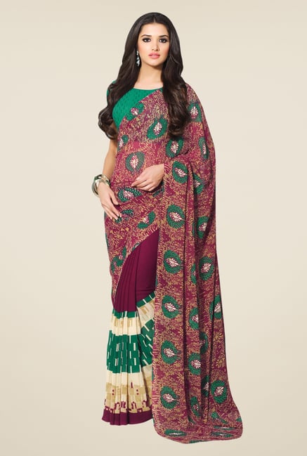 Triveni Wine Printed Faux Georgette Saree Triveni Wine Printed Faux Georgette Saree