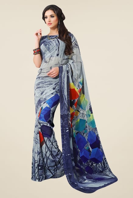 Triveni Grey Printed Faux Georgette Saree Triveni Grey Printed Faux Georgette Saree
