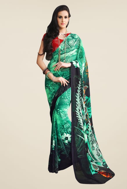 Triveni Green Printed Faux Georgette Saree Triveni Green Printed Faux Georgette Saree
