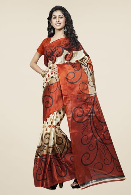 Triveni Beige & Brown Printed Bhagalpuri Silk Saree Triveni Beige & Brown Printed Bhagalpuri Silk Saree