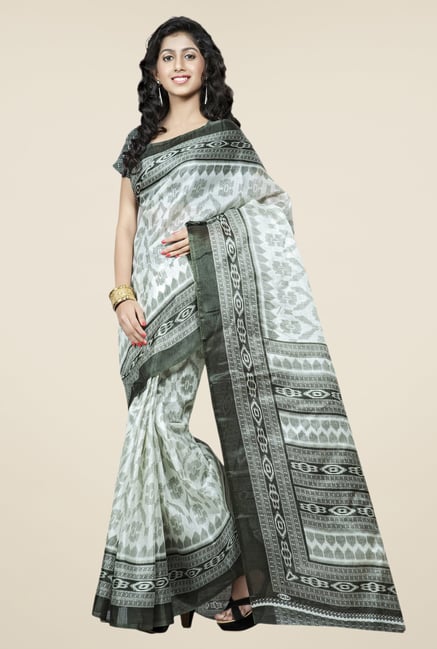 Triveni Off White Printed Bhagalpuri Silk Saree Triveni Off White Printed Bhagalpuri Silk Saree