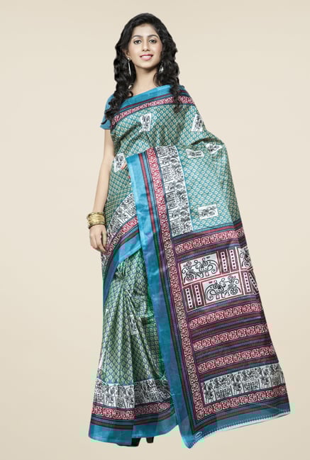 Triveni Blue Printed Bhagalpuri Silk Saree Triveni Blue Printed Bhagalpuri Silk Saree