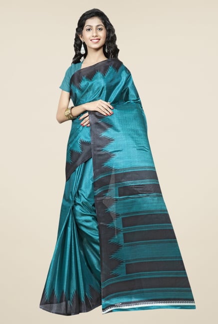 Triveni Teal Printed Bhagalpuri Silk Saree Triveni Teal Printed Bhagalpuri Silk Saree