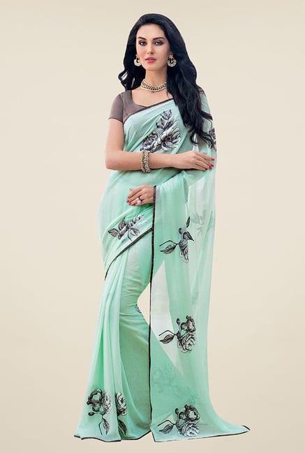 Triveni Green Floral Print Faux Georgette Saree Triveni Green Floral Print Faux Georgette Saree