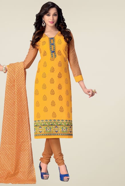 Ishin Yellow & Beige Dress Material Ishin Yellow & Beige Dress Material