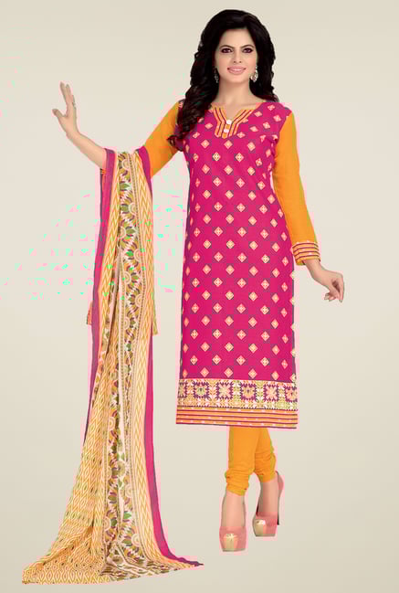 Ishin Pink & Yellow Printed Dress Material Ishin Pink & Yellow Printed Dress Material