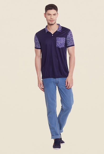 Yepme Sean Navy Printed Polo T Shirt Yepme Sean Navy Printed Polo T Shirt