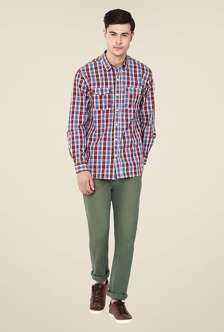 Yepme Stewart Maroon Checks Shirt Yepme Stewart Maroon Checks Shirt