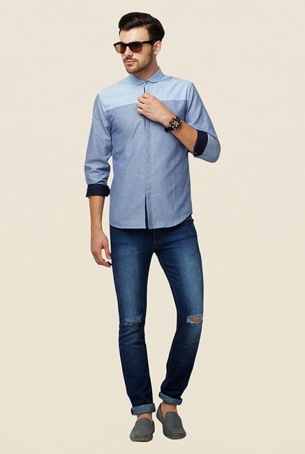 Yepme Ashten Blue Solid Shirt Yepme Ashten Blue Solid Shirt