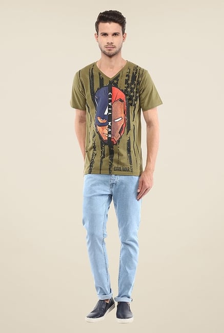 Yepme Civil War American Flag Face Off Olive Printed T Shirt Yepme Civil War American Flag Face Off Olive Printed T Shirt