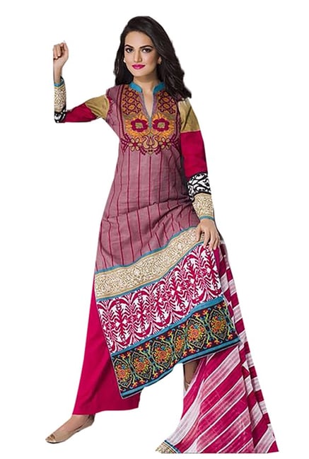 Ishin Pink Printed Cotton Dress Material Ishin Pink Printed Cotton Dress Material