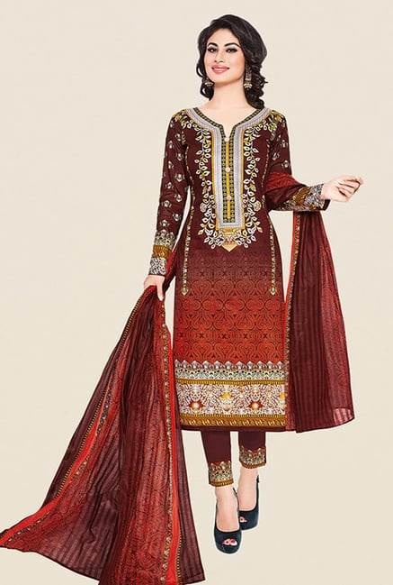 Ishin Brown Printed Cotton Dress Material Ishin Brown Printed Cotton Dress Material