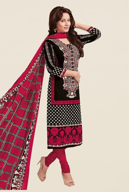 Ishin Black & Pink Printed Cotton Dress Material Ishin Black & Pink Printed Cotton Dress Material
