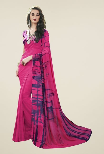 Ishin Pink Striped Faux Georgette Saree Ishin Pink Striped Faux Georgette Saree