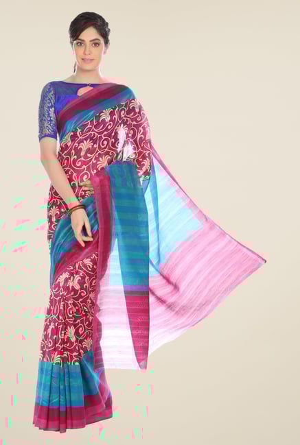 Jashn Magenta Printed Tussar Silk Saree Jashn Magenta Printed Tussar Silk Saree
