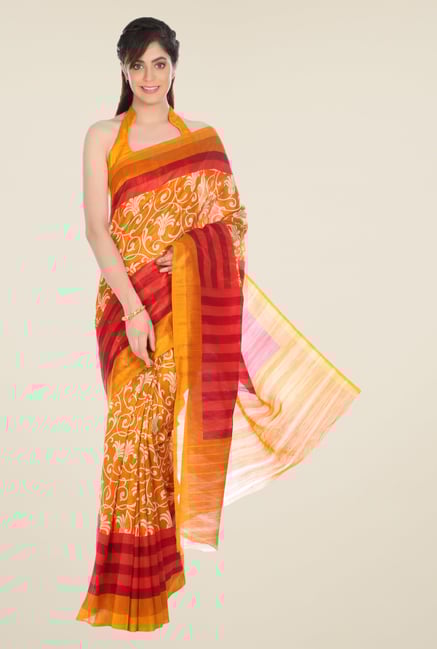 Jashn Mustard Printed Tussar Silk Saree Jashn Mustard Printed Tussar Silk Saree