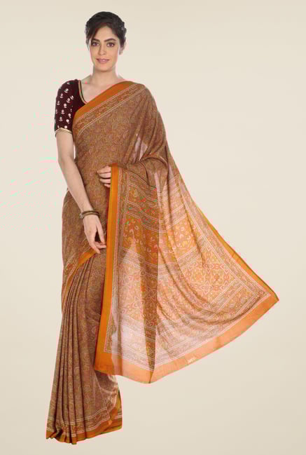 Jashn Mustard Printed Crepe Saree Jashn Mustard Printed Crepe Saree