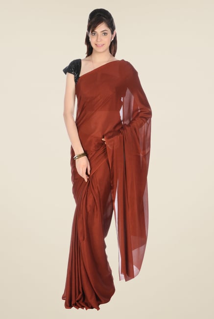 Jashn Maroon Solid Chiffon Saree Jashn Maroon Solid Chiffon Saree