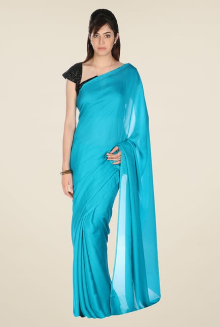 Jashn Blue Solid Satin Saree Jashn Blue Solid Satin Saree