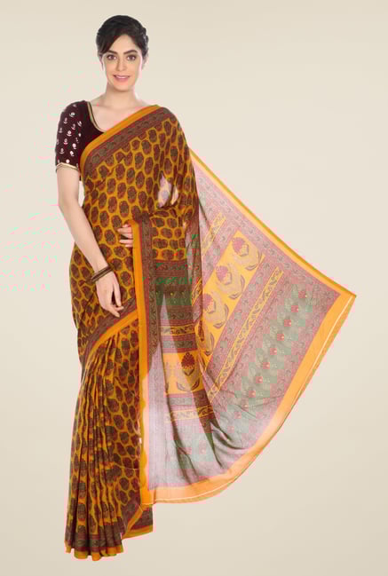 Jashn Mustard Printed Crepe Saree Jashn Mustard Printed Crepe Saree