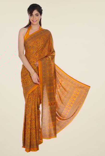 Jashn Mustard Printed Crepe Saree Jashn Mustard Printed Crepe Saree