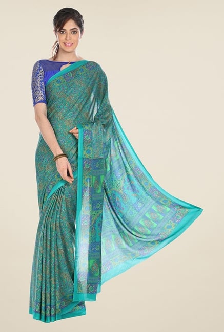 Jashn Teal Printed Crepe Saree Jashn Teal Printed Crepe Saree