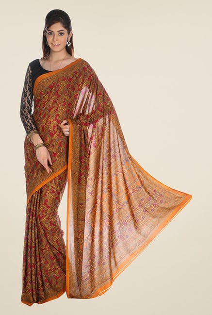 Jashn Maroon Printed Crepe Saree Jashn Maroon Printed Crepe Saree