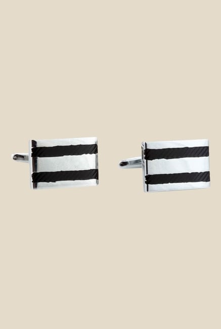 Satya Paul Silver and Black Metal Cufflinks Satya Paul Silver and Black Metal Cufflinks