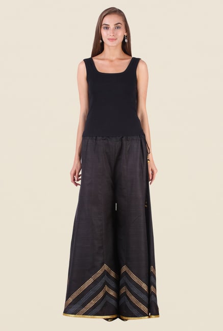 Studio Rasa Black Printed Bhagalpuri Dupion Palazzo Studio Rasa Black Printed Bhagalpuri Dupion Palazzo