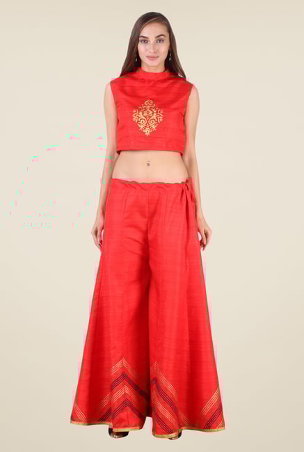Studio Rasa Red Printed Bhagalpuri Dupion Palazzo Studio Rasa Red Printed Bhagalpuri Dupion Palazzo