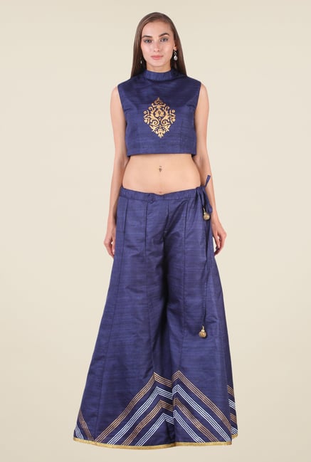 Studio Rasa Blue Printed Bhagalpuri Dupion Palazzo Studio Rasa Blue Printed Bhagalpuri Dupion Palazzo