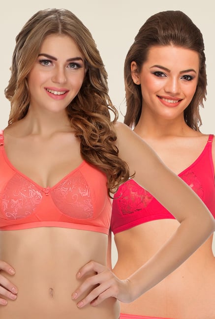 Clovia Peach & Pink Non Padded Bra (Pack Of 2) Clovia Peach & Pink Non Padded Bra (Pack Of 2)