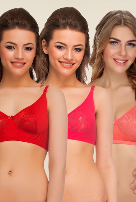 Clovia Red, Pink & Peach Non Padded Bra (Pack Of 3) Clovia Red, Pink & Peach Non Padded Bra (Pack Of 3)