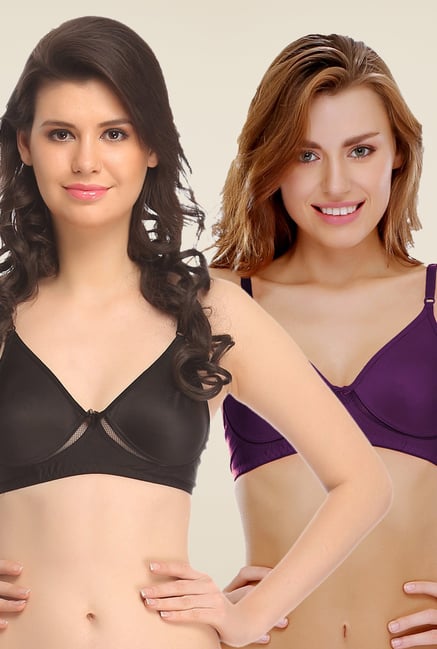 Clovia Black & Purple Non Padded Bra (Pack Of 2) Clovia Black & Purple Non Padded Bra (Pack Of 2)