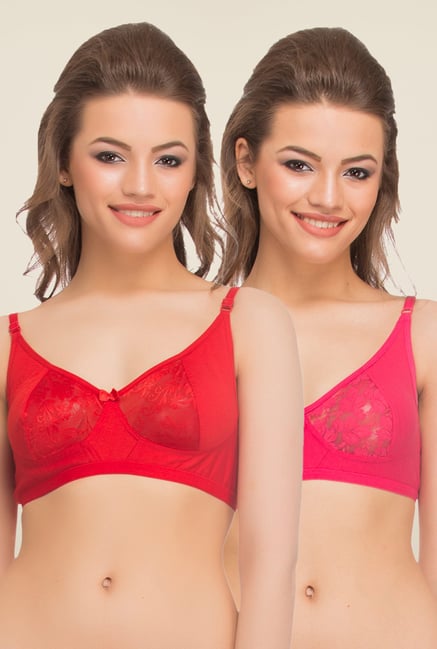 Clovia Red & Pink Non Padded Bra (Pack Of 2) Clovia Red & Pink Non Padded Bra (Pack Of 2)