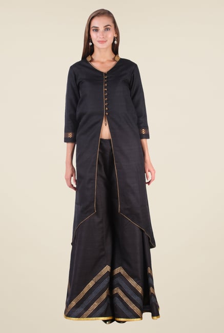 Studio Rasa Black Bhagalpuri Silk Suit Set Studio Rasa Black Bhagalpuri Silk Suit Set