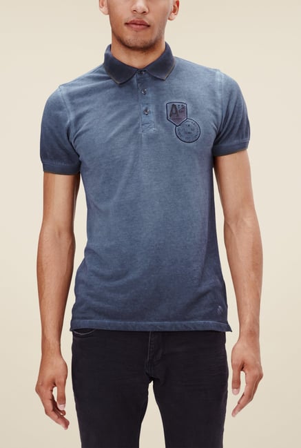 s.Oliver Blue Textured Polo T Shirt s.Oliver Blue Textured Polo T Shirt