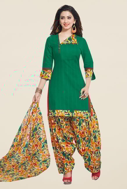 Salwar Studio Teal & Orange Checks Dress Material Salwar Studio Teal & Orange Checks Dress Material