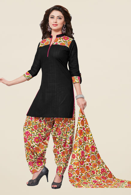 Salwar Studio Black & Orange Striped Dress Material Salwar Studio Black & Orange Striped Dress Material