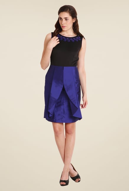 Soie Blue & Black Embellished Dress Soie Blue & Black Embellished Dress
