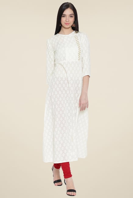 Aujjessa White Floral Kurta Aujjessa White Floral Kurta